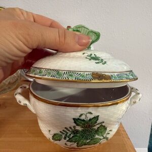 Rare Herend Chinese Bouquet Green and gold Sugar dish